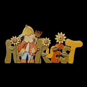 Harvest Wood Decor with Scarecrow and Sunflowers